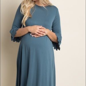 Teal Scalloped Midi Dress (optional: Maternity!)